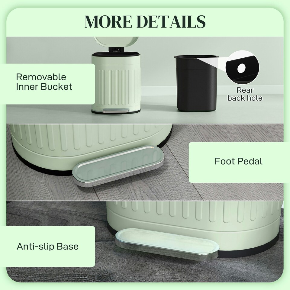image 1 of HOMCOM Pedal Bin, Metal Kitchen Bin with Soft-close Lid Green | 20L
