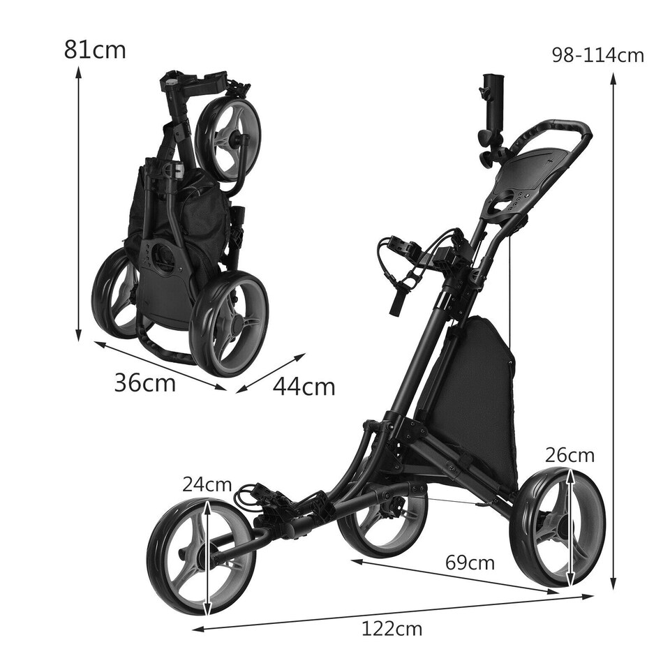 image 1 of COSTWAY 3 Wheel Golf Push Cart Folding Golf Holder Grey