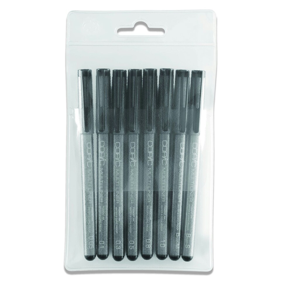 Copic Multiliner, Black, Set Of 8, Black
