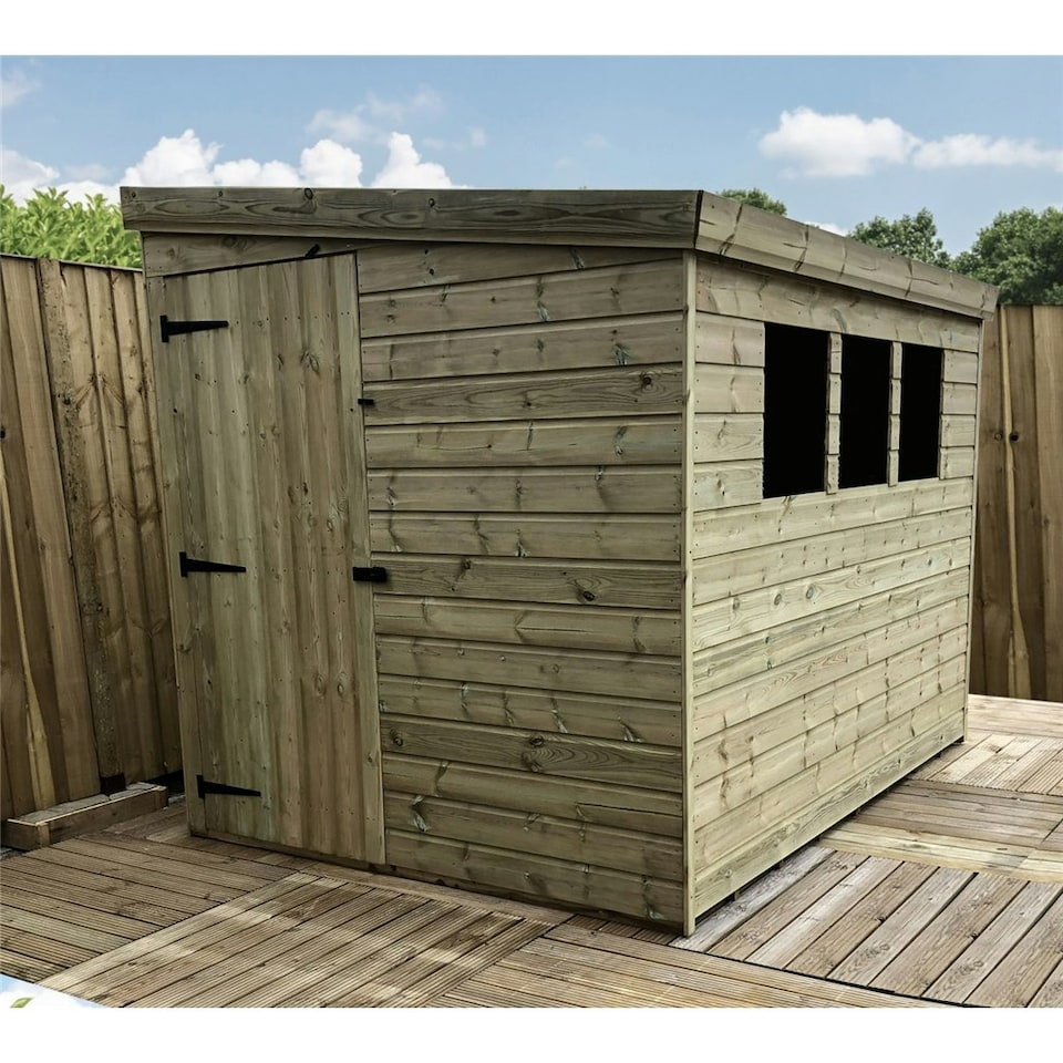 image 1 of 7 x 5 REVERSE Garden Shed Pressure Treated T&G PENT Wooden Garden Shed + 3 Windows + Single Door (7' x 5' / 7ft x 5ft) (7x5)
