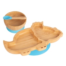 Tiny Dining Children's Bamboo Suction Dinosaur Dinner Set - Blue