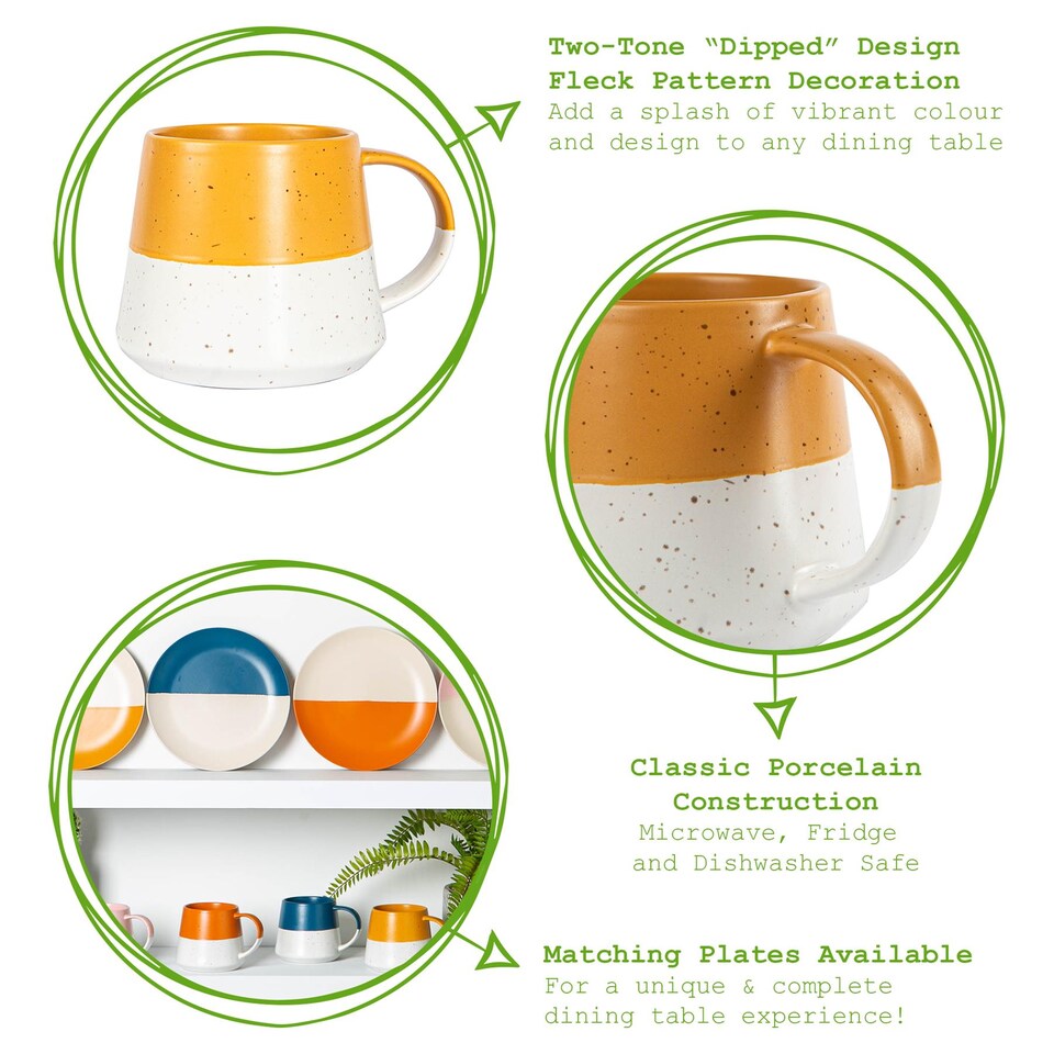 image 1 of Nicola Spring 8 Piece Ceramic Dipped Flecked Plates & Coffee Mugs Set - Mustard