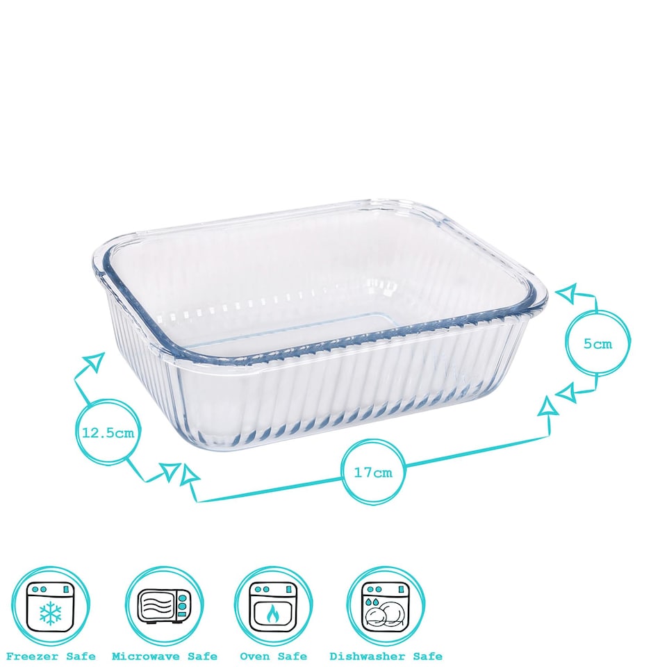 image 1 of Argon Tableware Optical Rectangular Glass Cake Dishes - 17cm x 12.5cm - Pack of 2 | Clear | Clear | 17cm x 12.5cm