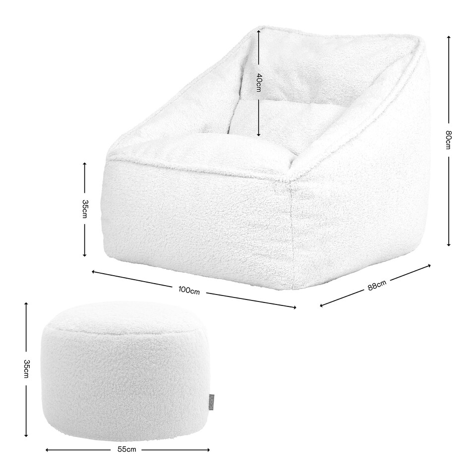 image 1 of icon Natalia Borg Adults Bean Bag Armchair and Pouffe, Ready Filled Large Beanbag and Footstool Natural Beige Cream | Cream