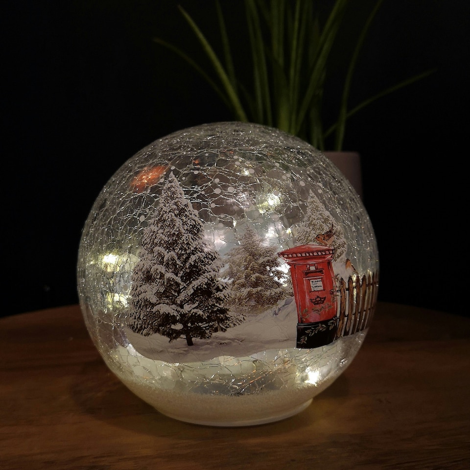 image 1 of 15cm Festive Christmas LED Crackle Effect Glass Winter Scene Ball