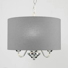 ValueLights Modern Chrome 3 Way Curved Arm Grey Linen Slimline Drum Ceiling Light Pendant