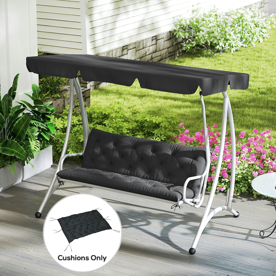 image 1 of Outsunny 2 Seater Garden Bench Cushion Outdoor Seat Pad with Ties | Black | Black | 1