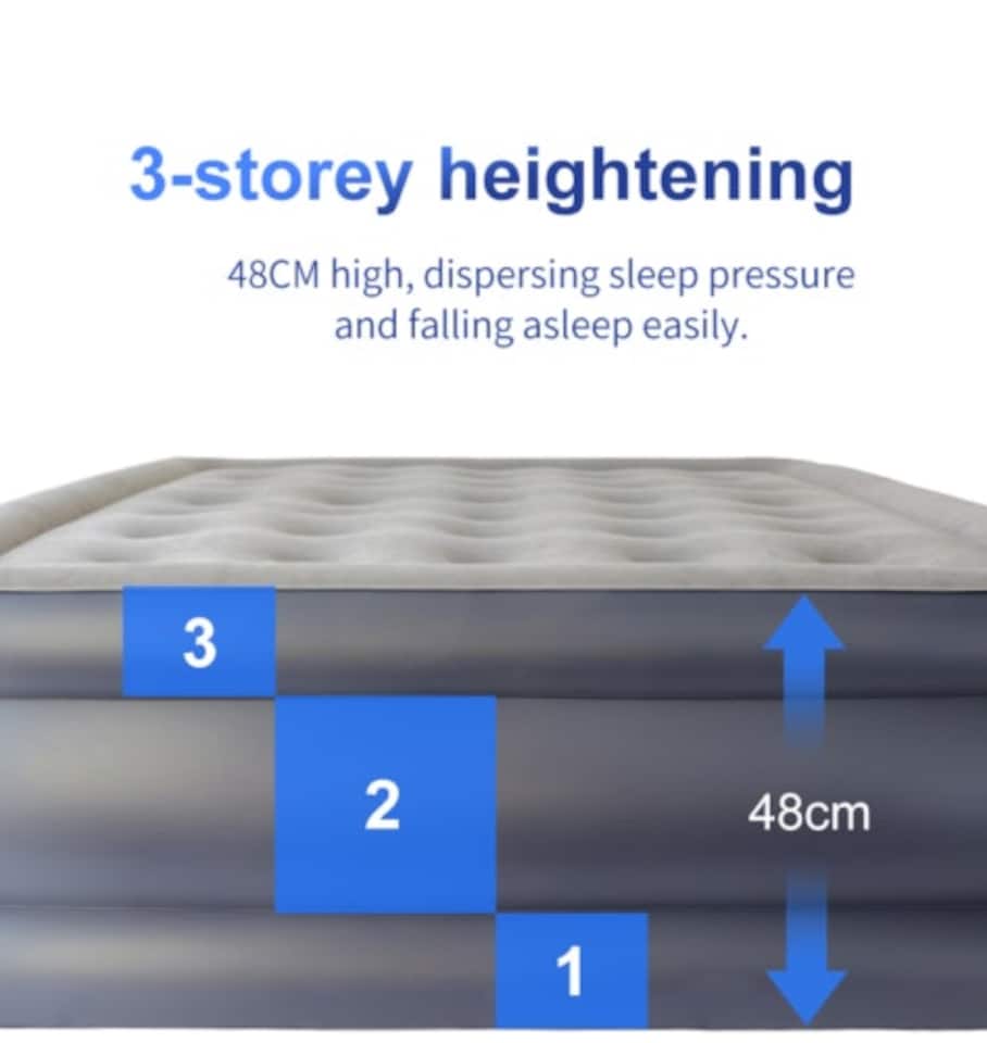 image 1 of Alivio Inflatable Single Air Bed With Built-In Pump - Air Mattress | Grey | Single