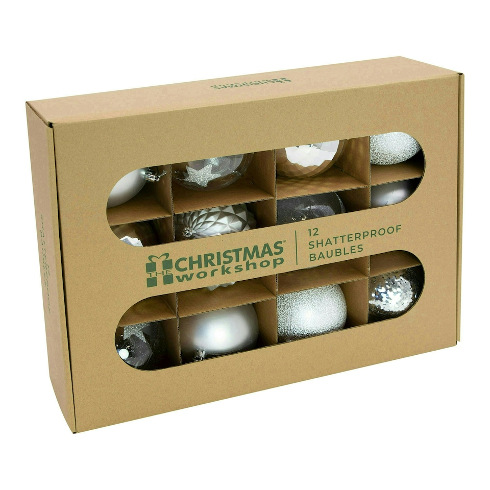 image 1 of 12PK Shatterproof Large Baubles Silver