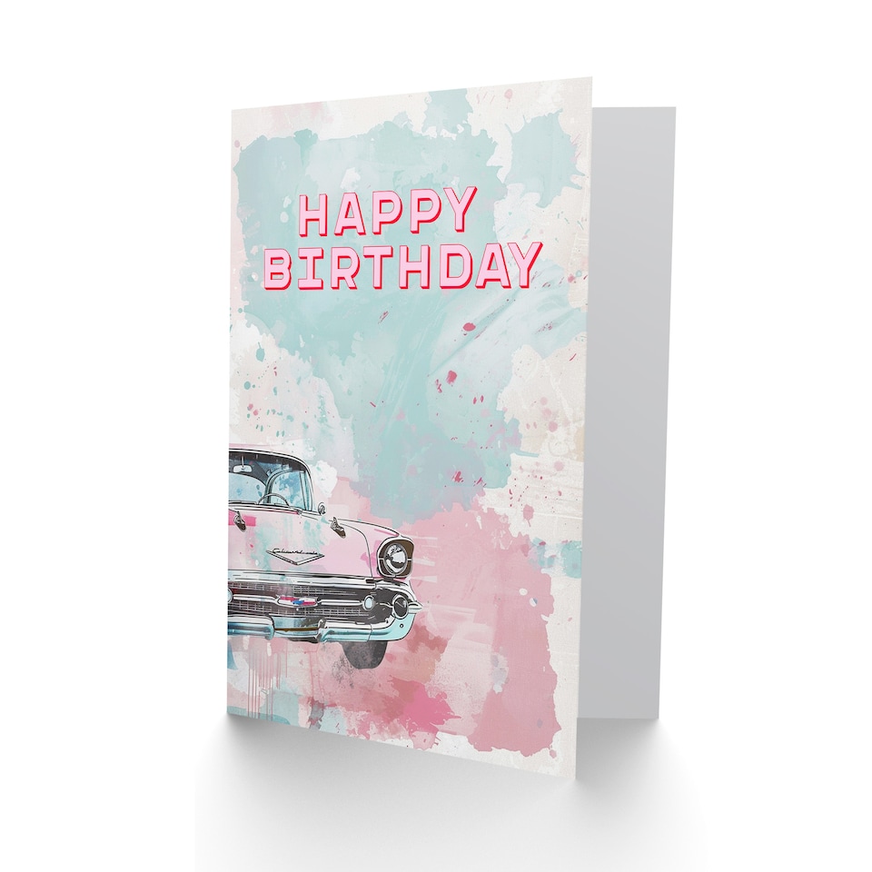 image 1 of Vintage Car Lover Pastel Colour Watercolour Birthday Card