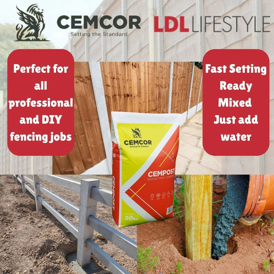 image 1 of Cempost Postcrete Fast Setting Concrete for Fence & Gate Posts - 2 x 20kg