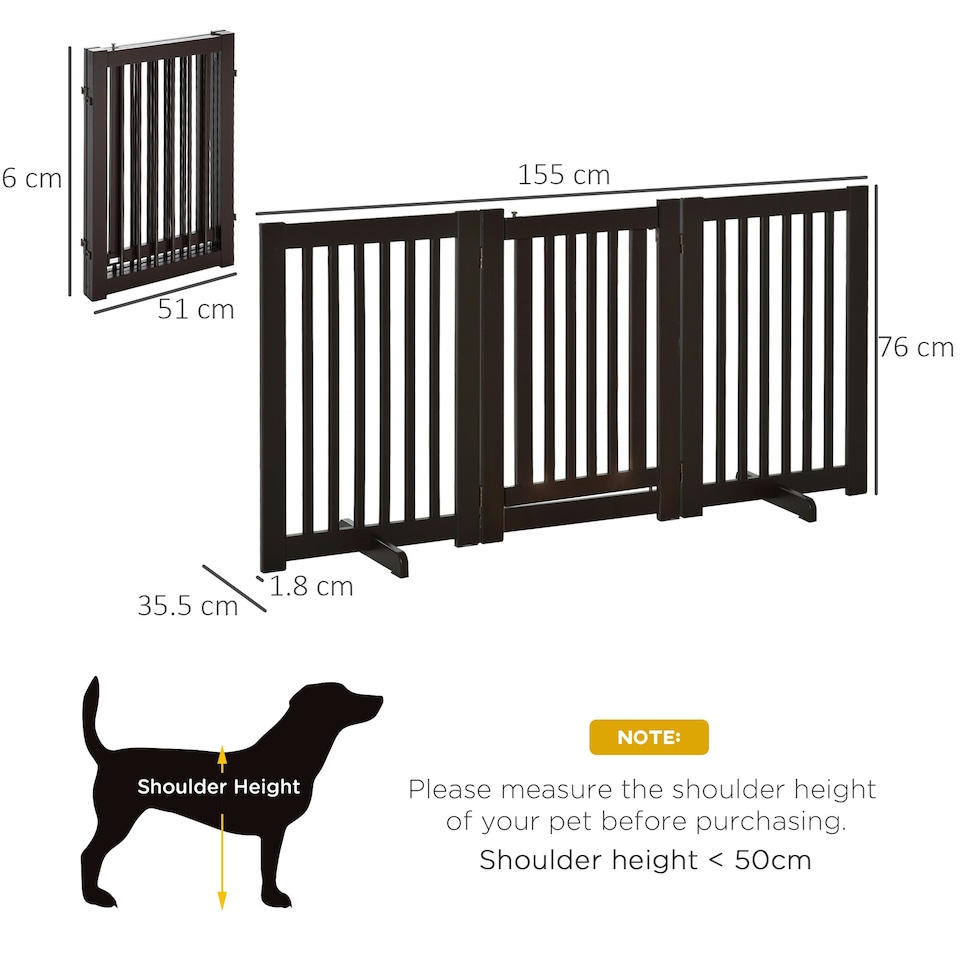 image 1 of PawHut 155cm Expandable 3-Panel Freestanding Dog Pet Gate w/ Latched Door Brown