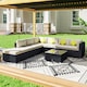 image 2 of Outsunny 8 Piece Rattan Corner Sofa Set with Wide & Deep Seat, Assembled Aluminium 7 Seater PE Rattan Garden Furniture Set with Thick Cushions and Glass Top Table for Outdoor, Conservatory, Black