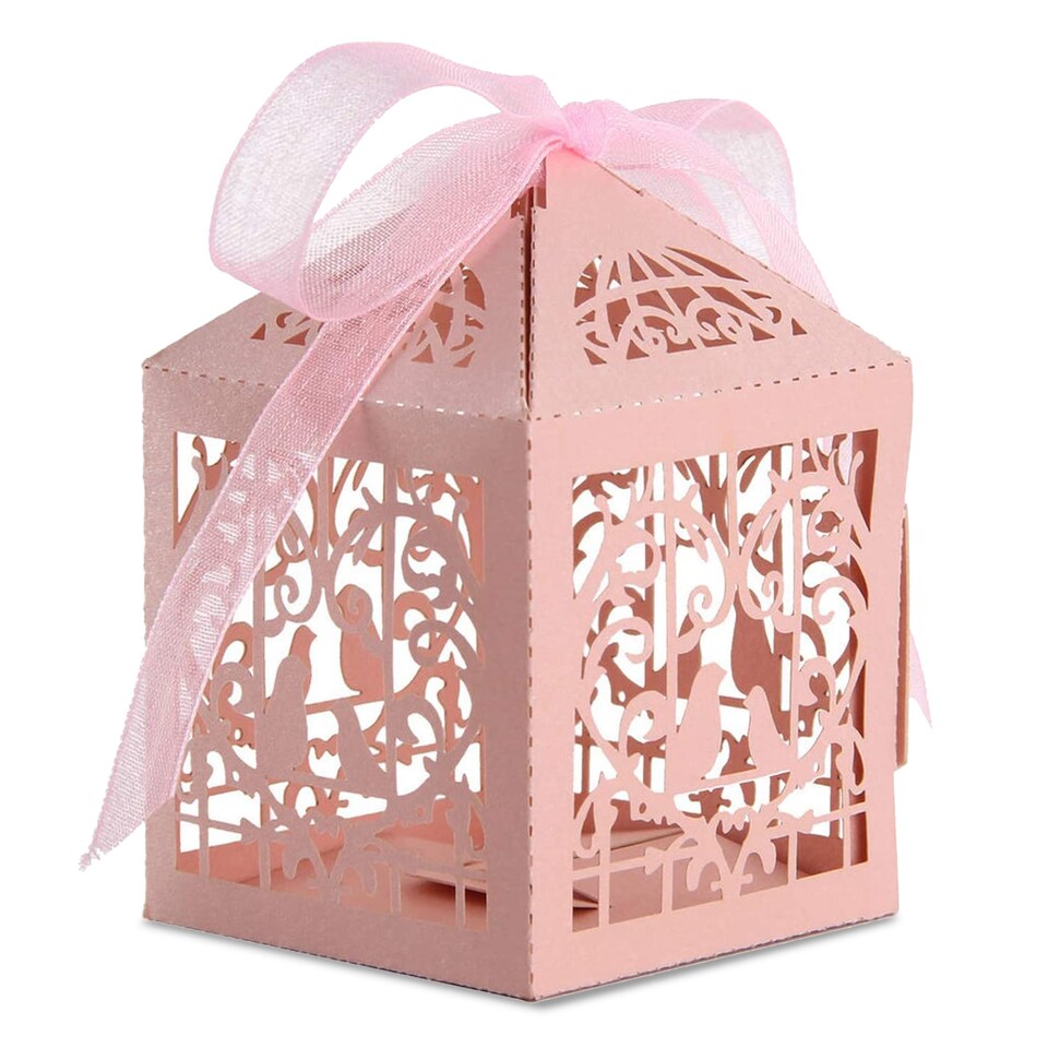 image 1 of Love Birds Wedding Favour Boxes with Organza Ribbon Gift Boxes - 50pcs