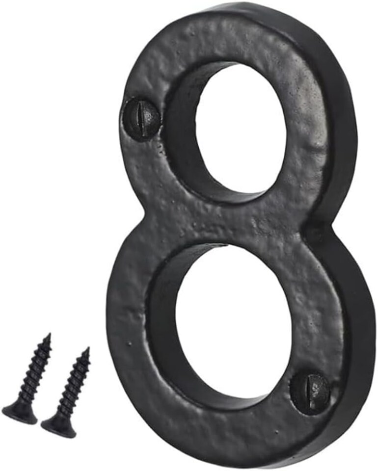 image 1 of 3 Inch Antique Black Cast Iron House Number 8 – Door Numeral with Matching Screws for Front Door, Gate & Wall