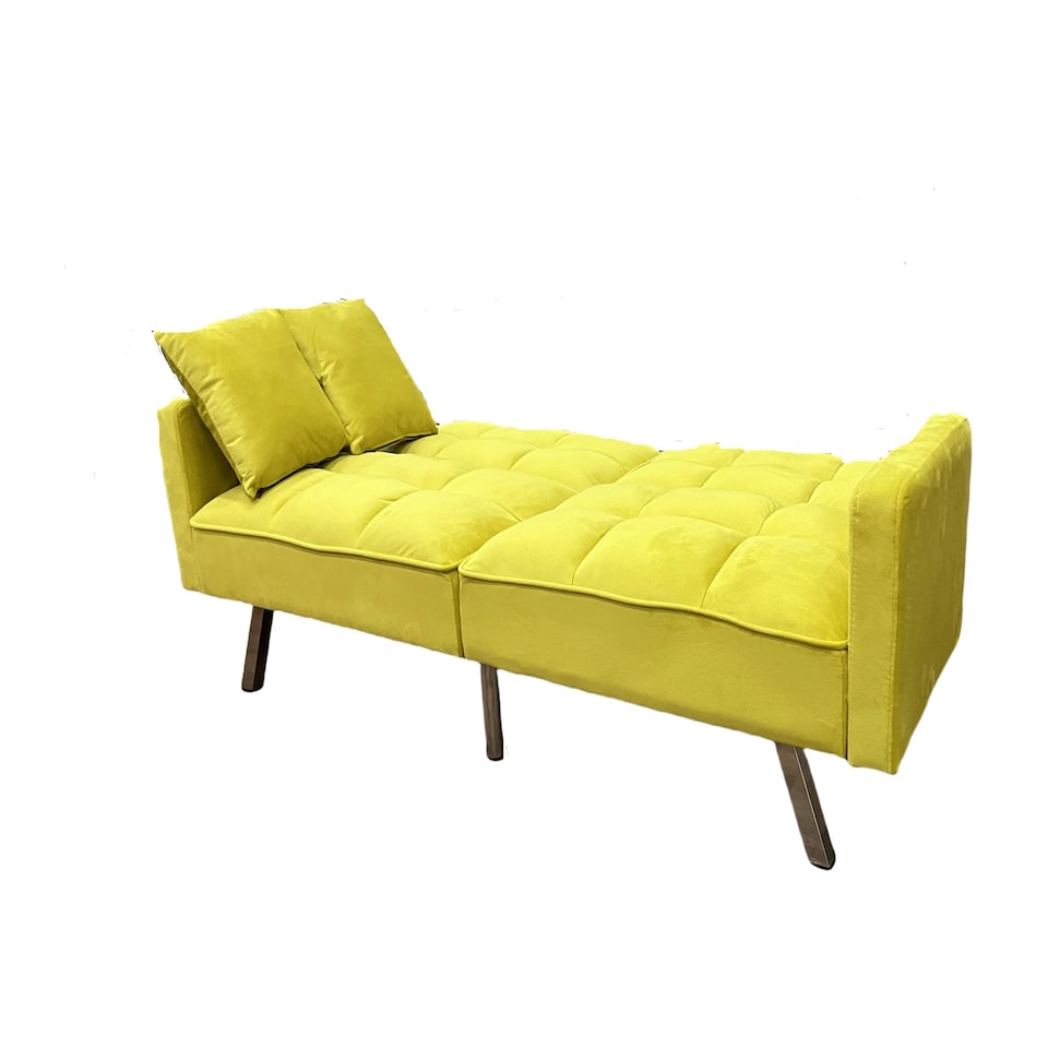 image 1 of Sofa Bed 2 Seater Yellow Velvet Click Clack Sofa Settee Recliner Couch with Metal Legs with 2 Pillows Yellow