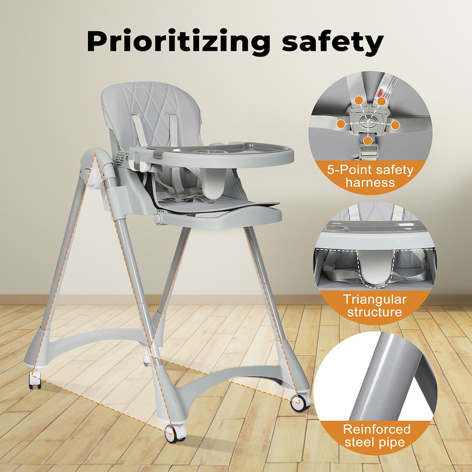 image 1 of Dekko Baby High Chair 4 in1 Foldable Toddler Feeding Table Adjustable Grey