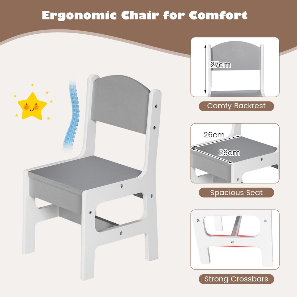 image 1 of COSTWAY Toddler Wooden Activity Table & 2 Chairs Set Grey