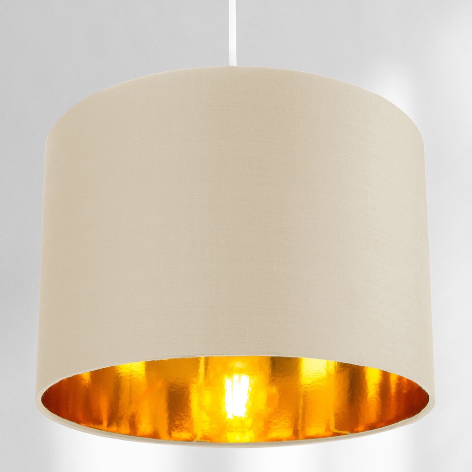 image 1 of Contemporary Cream Cotton 10 Table/Pendant Lamp Shade with Shiny Copper Inner | Cream