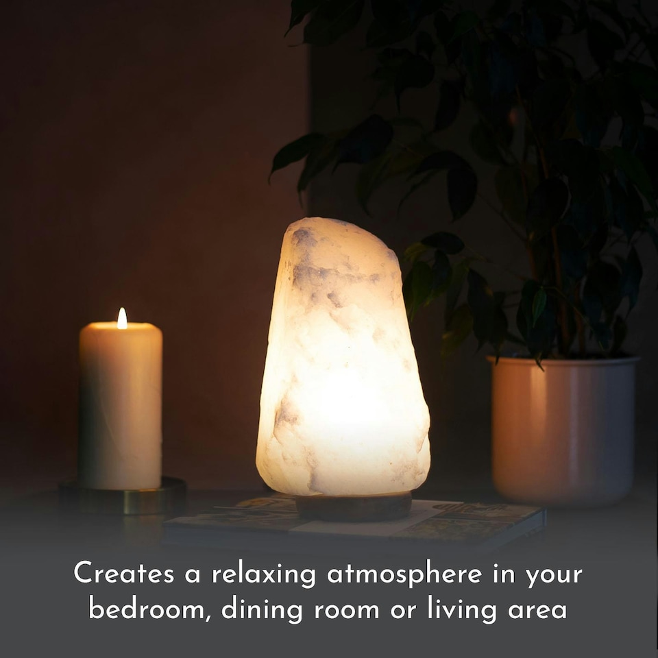 image 1 of Haven Dimmable White Himalayan Salt Lamp on a Premium Wooden Base - Mood Light and Home Decor Accessory (Medium)