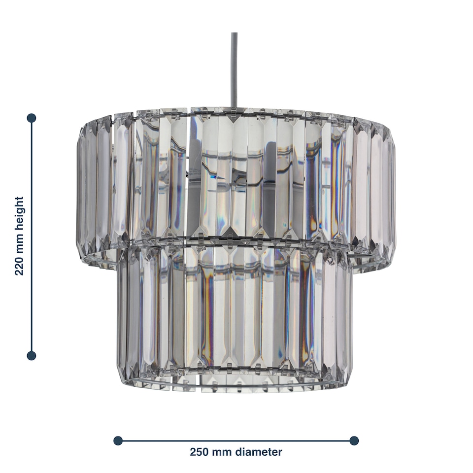 image 1 of Clint - Smoked Acrylic Crystal Two Tier Easy Fit Pendant Shade | Grey | Chrome | Medium | 1