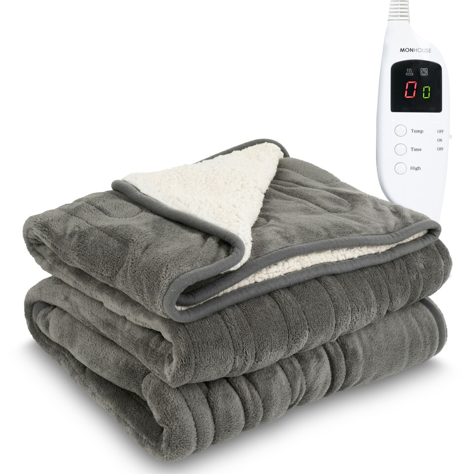 image 1 of MONHOUSE Heated Throw - Single Electric Blanket - 130 x 160 cm - Digital Controller - 9H Timer, 9 Heat Settings, Auto Shutoff