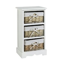 Wooden Chest Of Drawer Storage Unit Willow Wicker Baskets Bedside Fully Assembled White | 3 Drawers