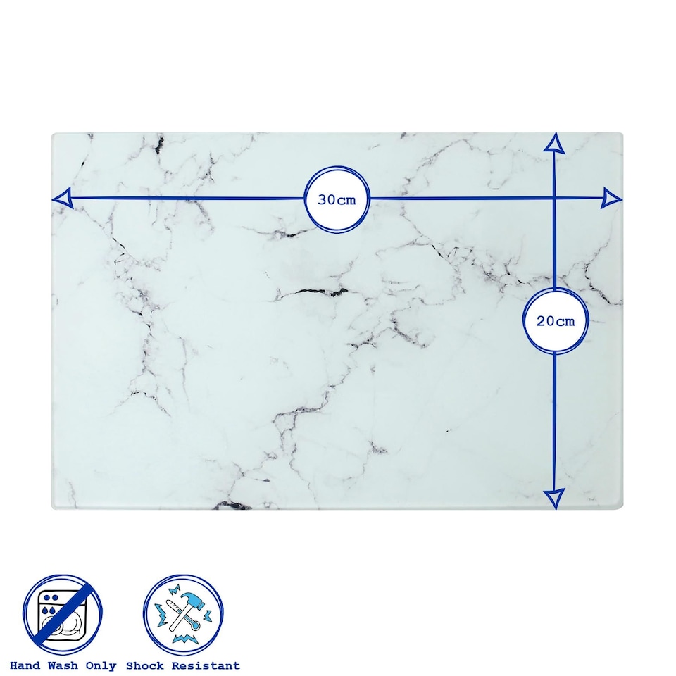 image 1 of Harbour Housewares Rectangle Glass Chopping Board - 30 x 20cm - Marble | White | Marble