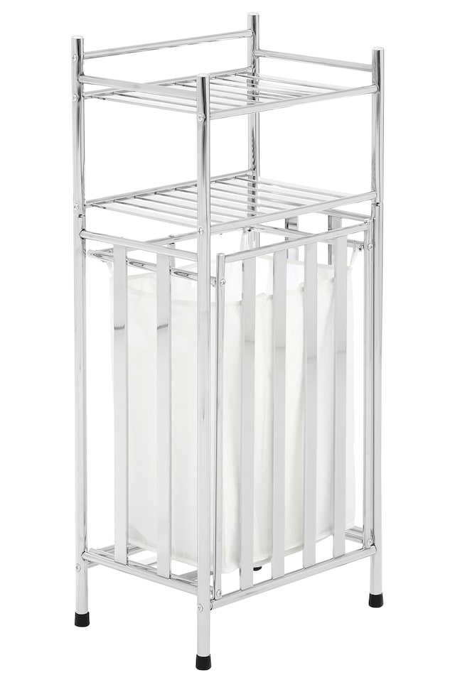 image 1 of Orsina Laundry Unit With Basket, Chrome Storage Stand With Bag, Lidded Laundry Organizer With Storage Basket