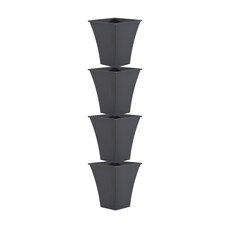Wham Metallica 4 x 23cm Square Plastic Garden Planters | Black | Slate