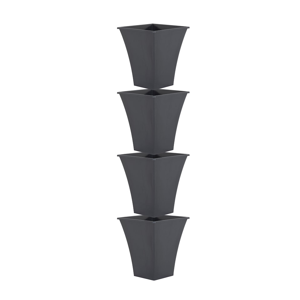 image 1 of Wham Metallica 4 x 23cm Square Plastic Garden Planters | Black | Slate