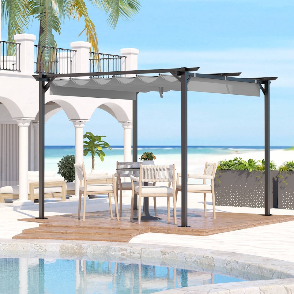 image 1 of Rattantree Outdoor Retractable Pergola Gazebo Metal Canopy 8ft x 8ft