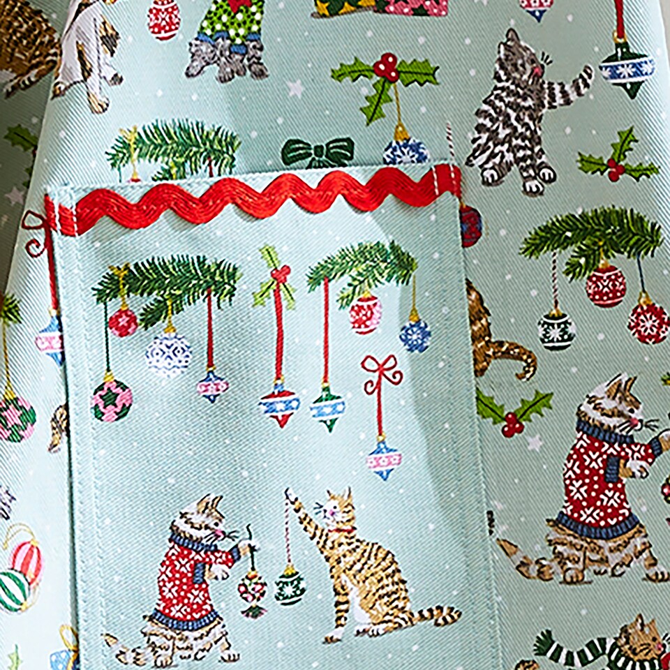 image 1 of Ulster Weavers Christmas Cats Apron - Cotton Seafoam