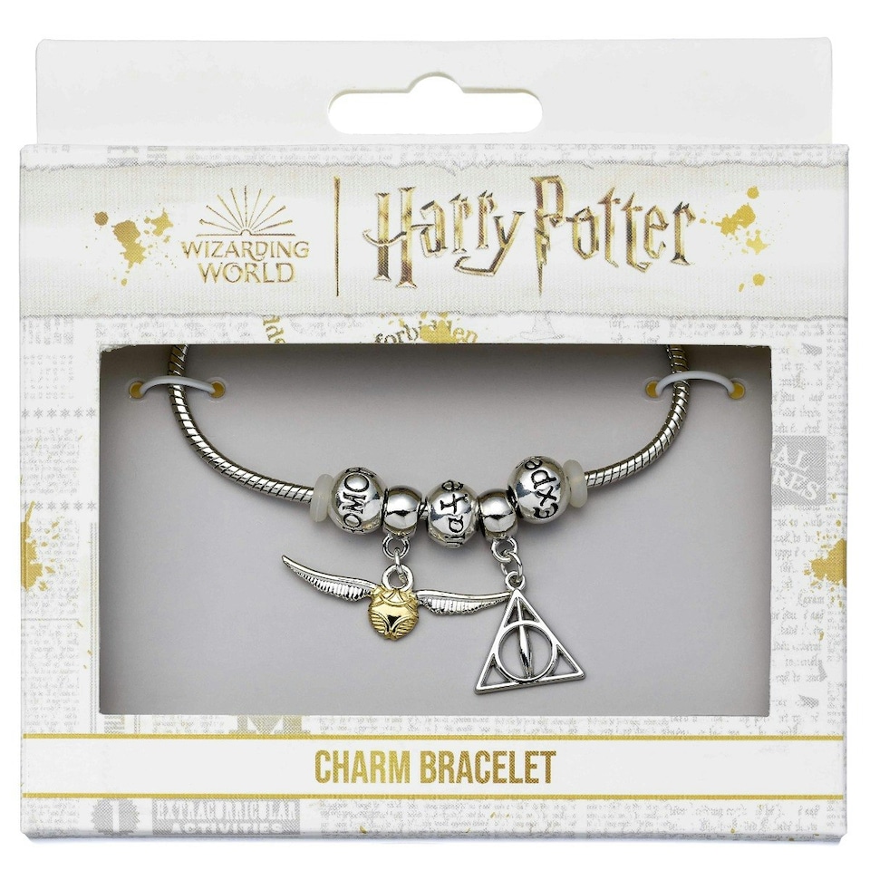 image 1 of Harry Potter Silver Plated Bracelet with three Spell beads, Deathly Hallows & Snitch Charms- HP0090