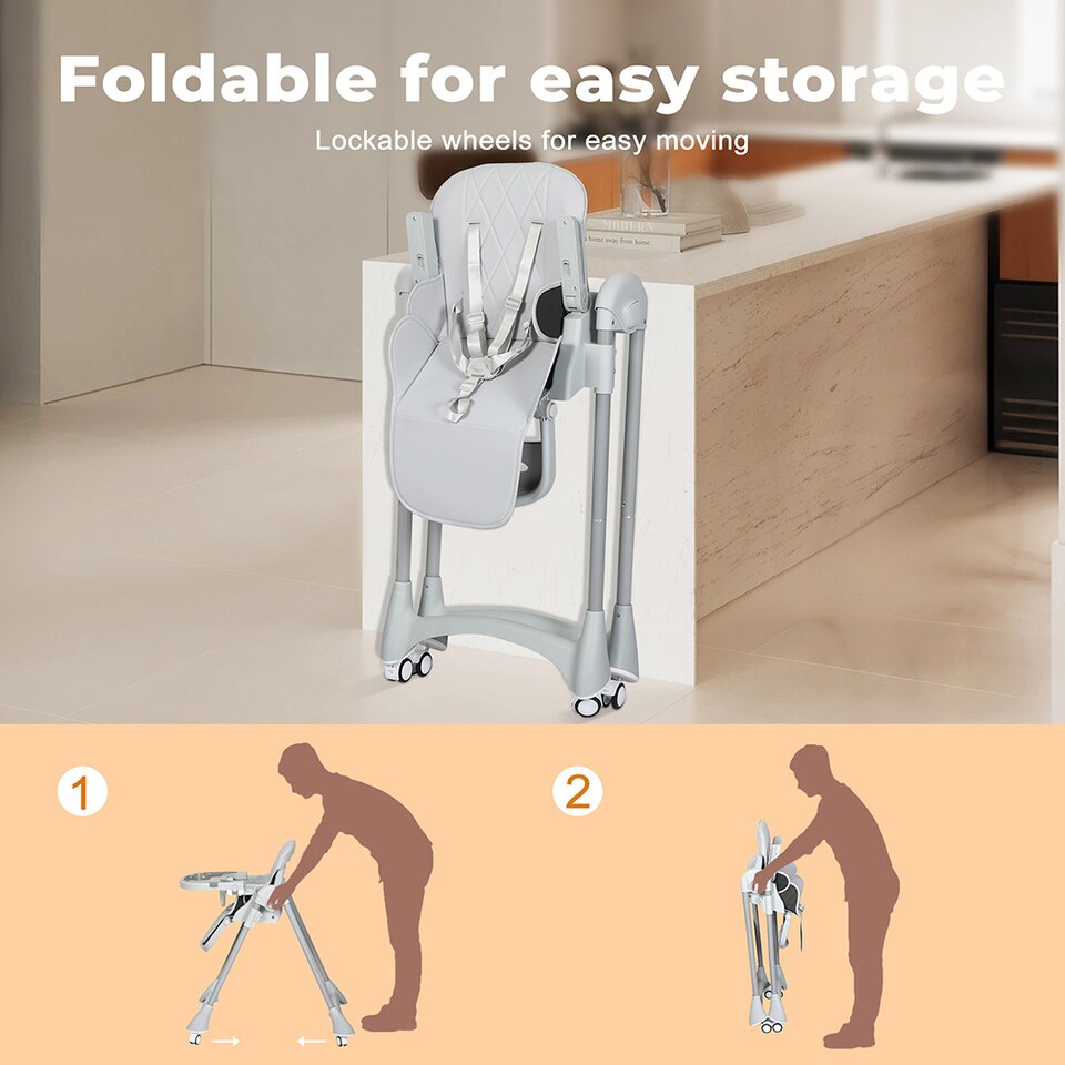 image 1 of Dekko Baby High Chair 4 in1 Foldable Toddler Feeding Table Adjustable Grey