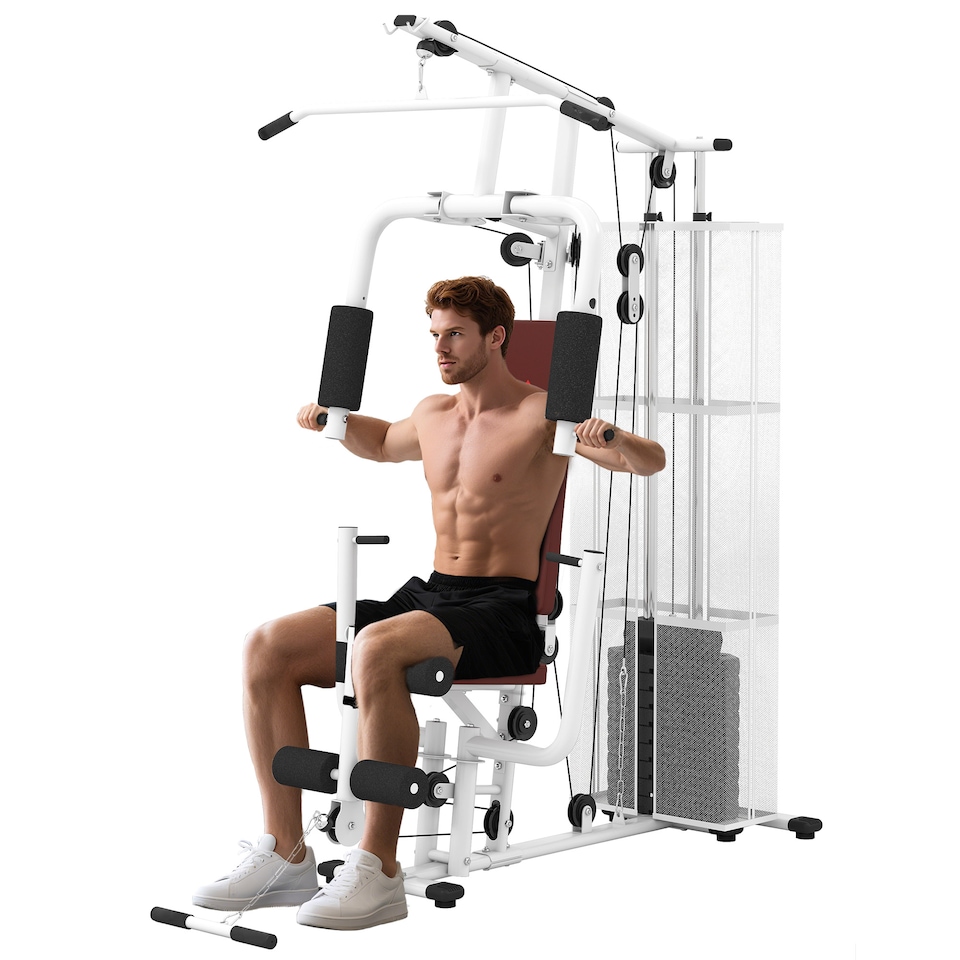 image 1 of HOMCOM Multifunction Home Gym Weight Training Station Machine White