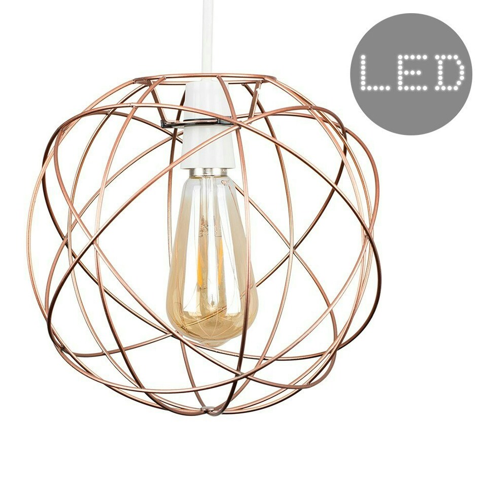 image 1 of ValueLights Rutherford Copper Ceiling Pendant Light Shade & LED Filament Bulb