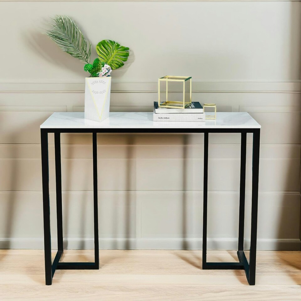 image 1 of Faux Marble Console Table Grey