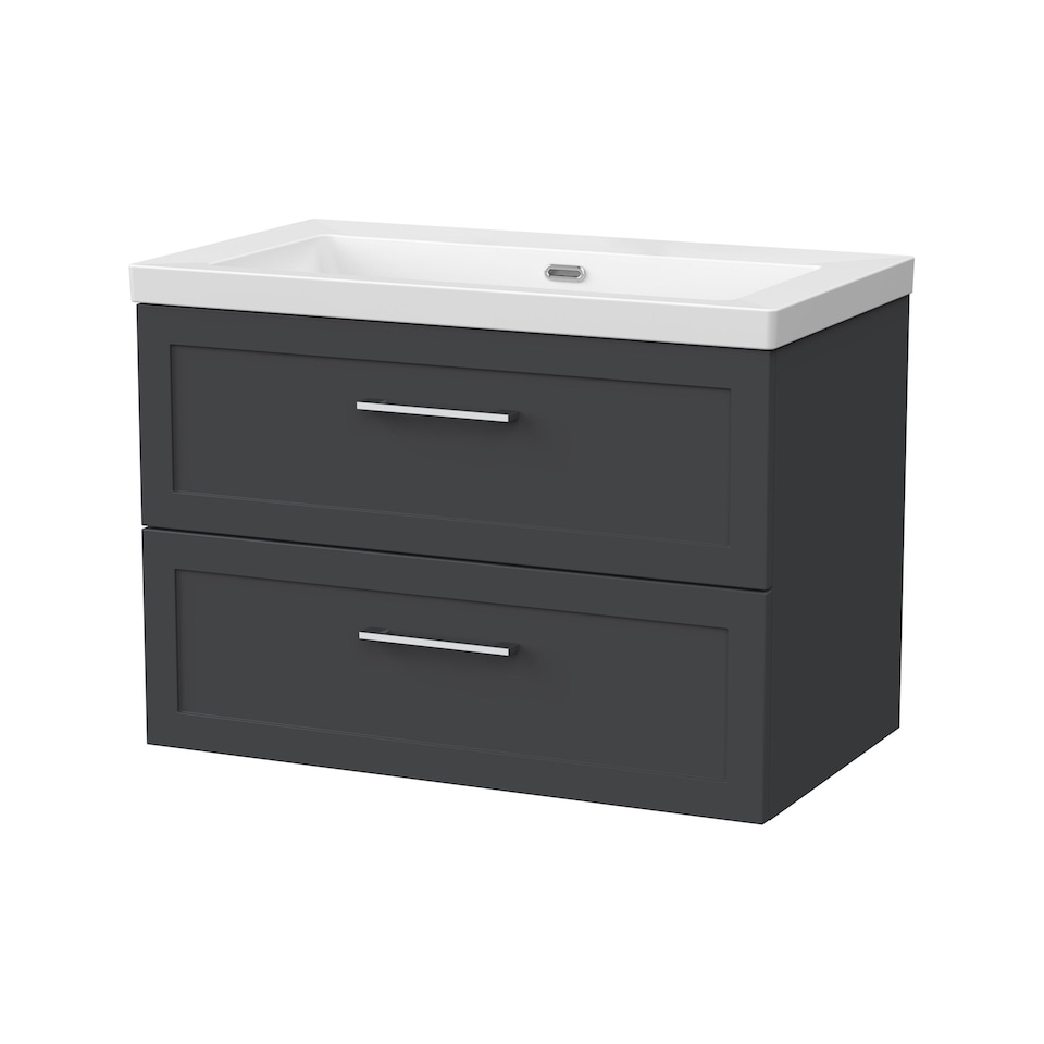 image 1 of Balterley Stonnall Traditional Wall Hung 2 Drawers Vanity Unit with 0 Tap Hole Fireclay Basin, 800mm, Dark Grey