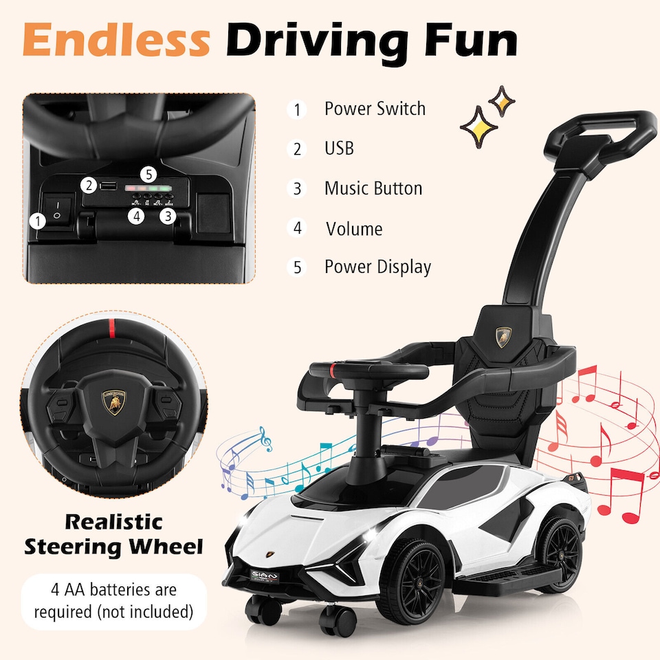 image 1 of COSTWAY 3 in 1 Kids Ride on Car Licensed Lamborghini White