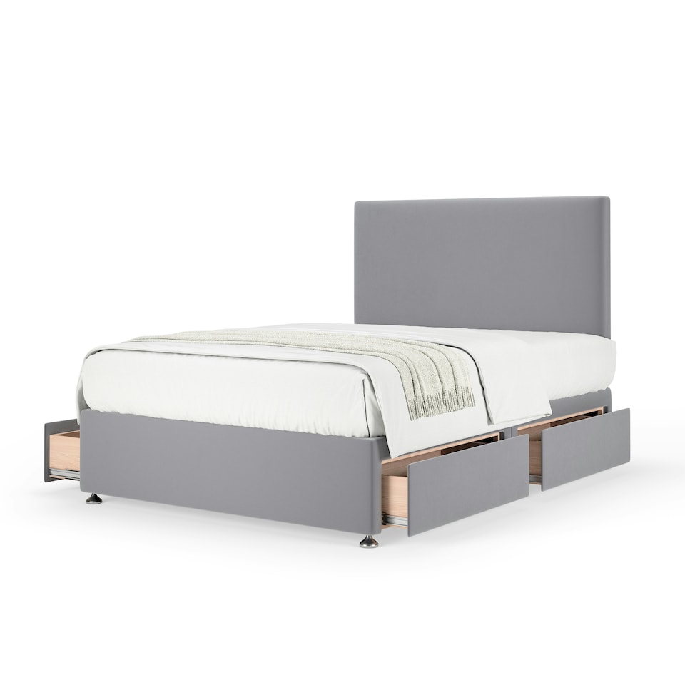 image 1 of Ortho Classic Orthopaedic Silver Plush Velvet 4 Drawer Divan Set And Valencia Headboard King Size