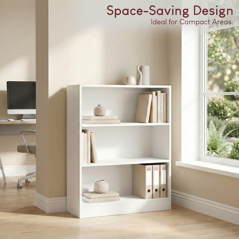image 1 of Vida Designs Cambridge 3 Tier Low Bookcase Living Room Display Storage Unit - White