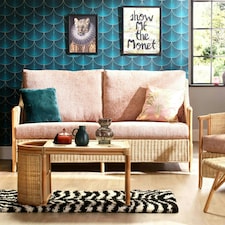 Desser Eden Natural 3 Seater Rattan Sofa Set in Jubilee Blush - Conservatory Sofa Suite