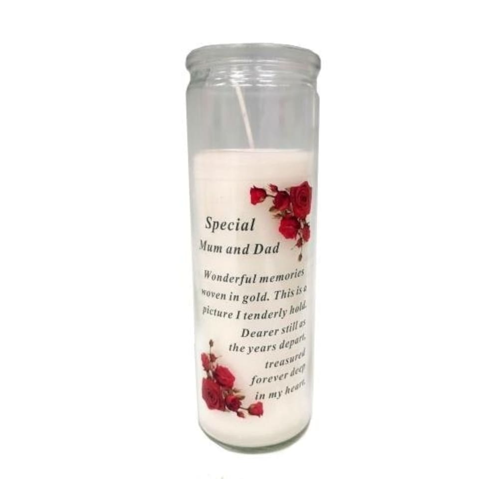 David Fischhoff Memorial Glass Candle - Special Mum & Dad | White