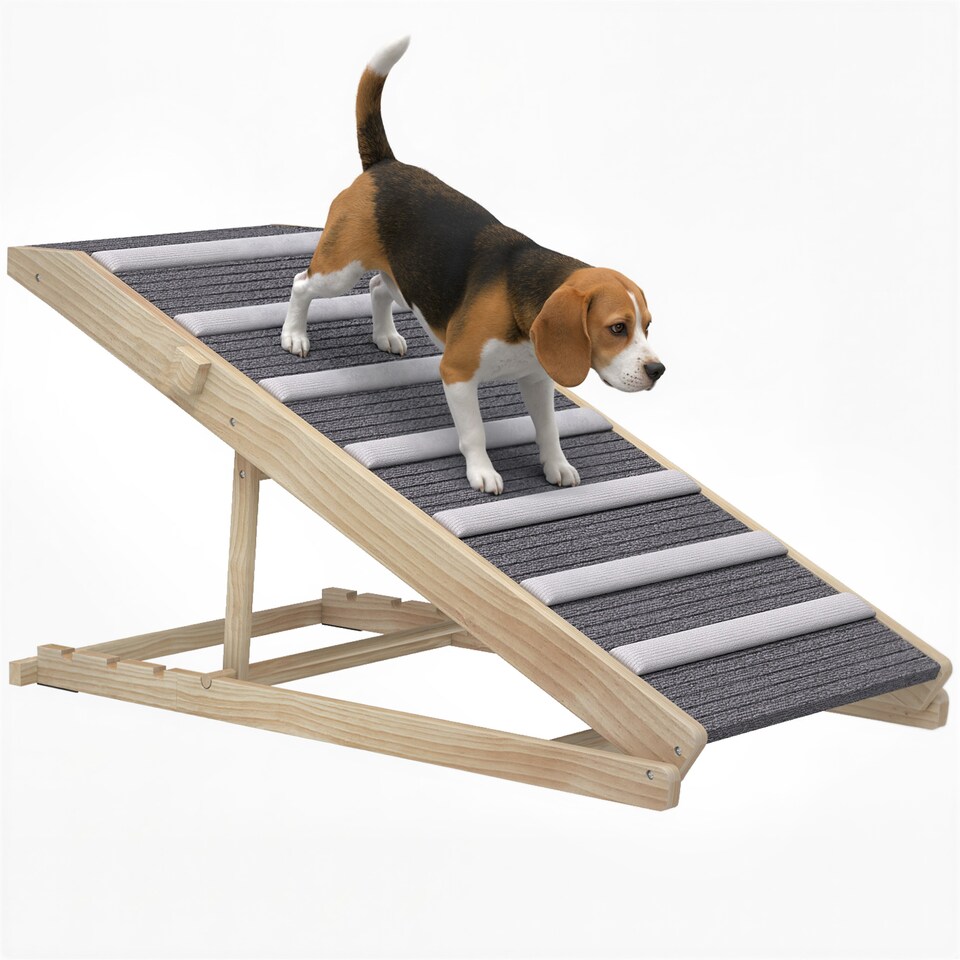 image 1 of PawHut Dog Ramp for Couch, 4 Adjustable Height Dog Climbing Ladder for Bed