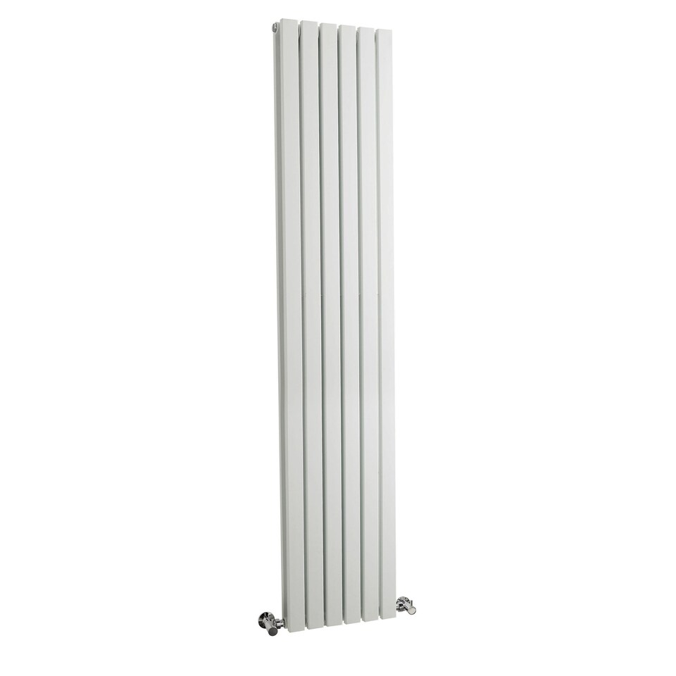 image 1 of Square Vertical Double Panel Radiator, 1800mm x 354mm - Satin White | White | Satin White | 1