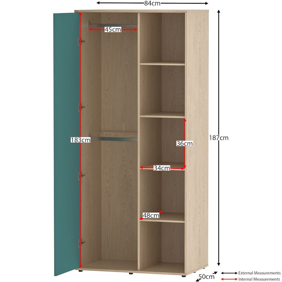 image 1 of Junior Vida Neptune 3 Piece Bedroom Set, Blue & Oak (Desk, Drawer Chest, Wardrobe) | Blue | Blue & Oak | 3