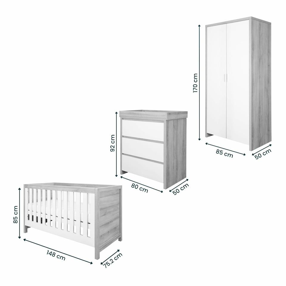 image 1 of Tutti Bambini Modena 3 Piece Room Set - Grey Ash/White