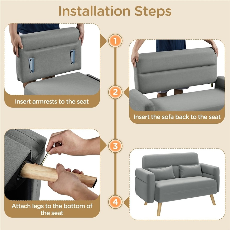 image 1 of Yaheetech Fabric Loveseat Sofa with Lumbar Pillows for Small Space