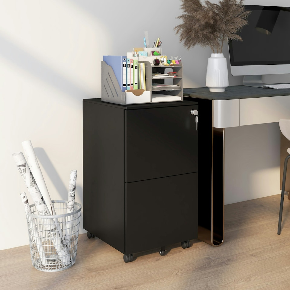 image 1 of Vinsetto Steel File Cabinet with Hanging Bar for Letter A4 Legal Size Black